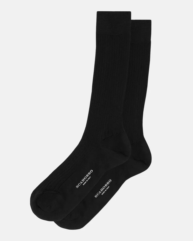 Scarosso Black Lisle Socks - Mann Socken Schwarz – Baumwolle Schwarz