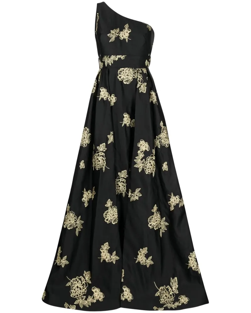 Marchesa Schulterfreie Robe mit Blumenstickerei - Schwarz Schwarz