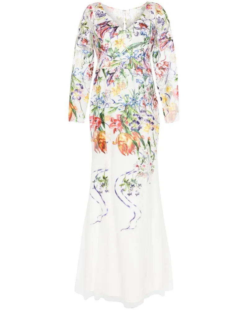 Marchesa Ribbons Robe mit Blumenstickerei - Weiß Weiß