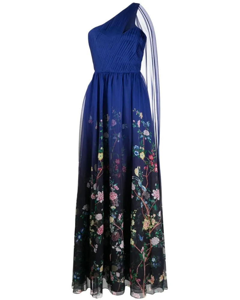 Marchesa One-Shoulder-Robe mit Blumen-Print - Blau Blau