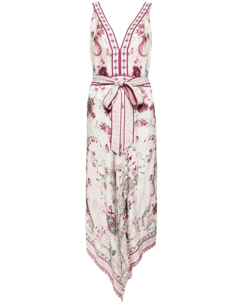 Marchesa Byrn Midikleid mit Blumen-Print Rosa