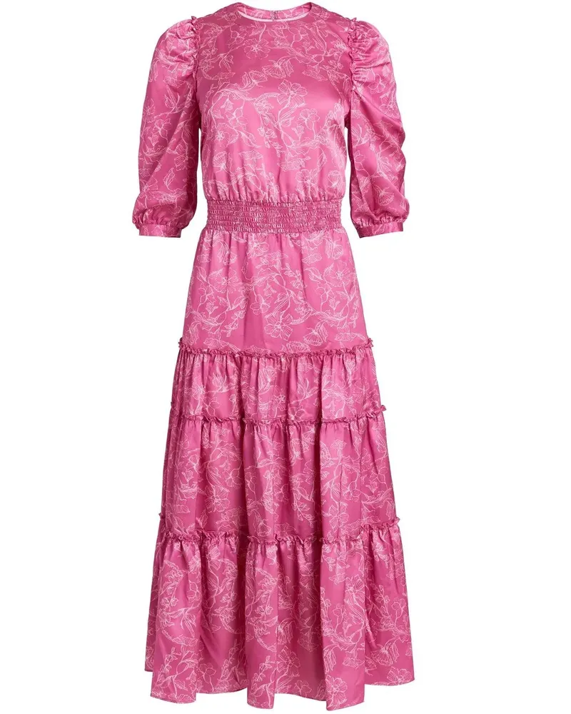 Marchesa Gestuftes Kleid mit Blumen-Print - Rosa Rosa