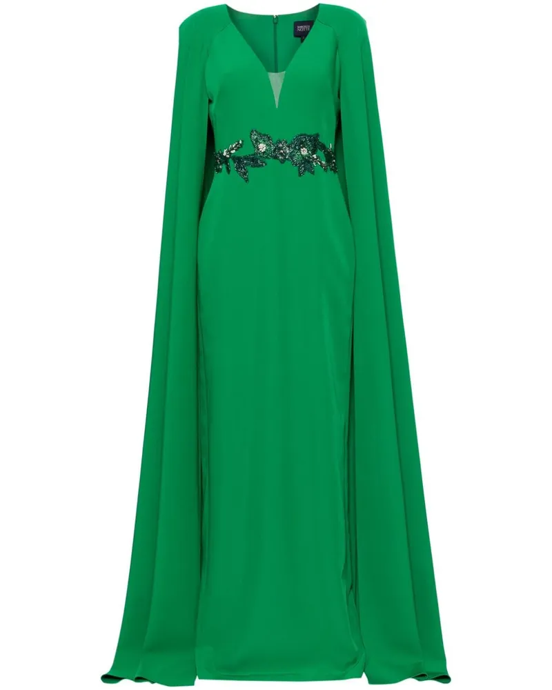 Marchesa Abendkleid mit blumigen Applikationen - Grün Grün