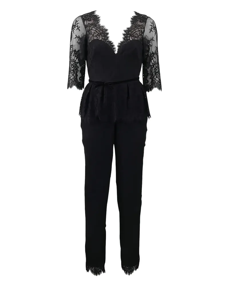 Marchesa Jumpsuit mit V-Ausschnitt und Spitze - Schwarz Schwarz