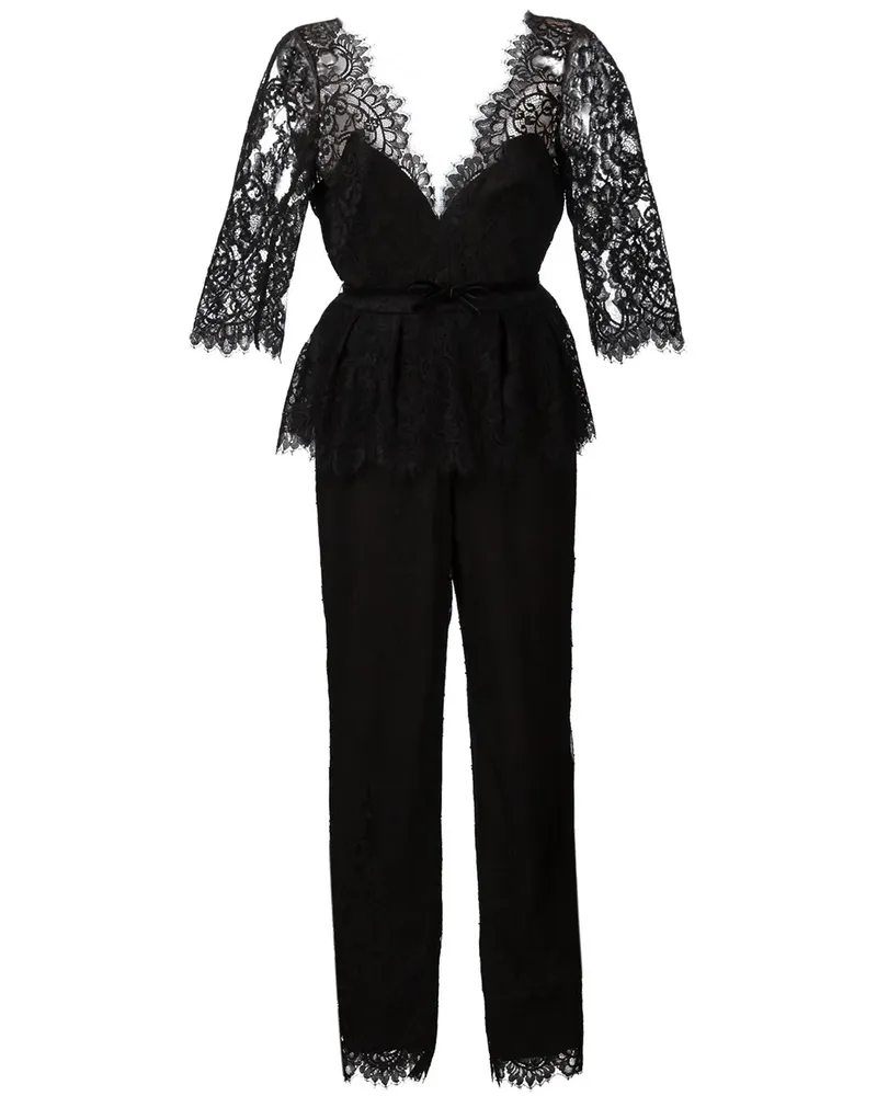 Marchesa Jumpsuit mit V-Ausschnitt und Spitze - Schwarz Schwarz