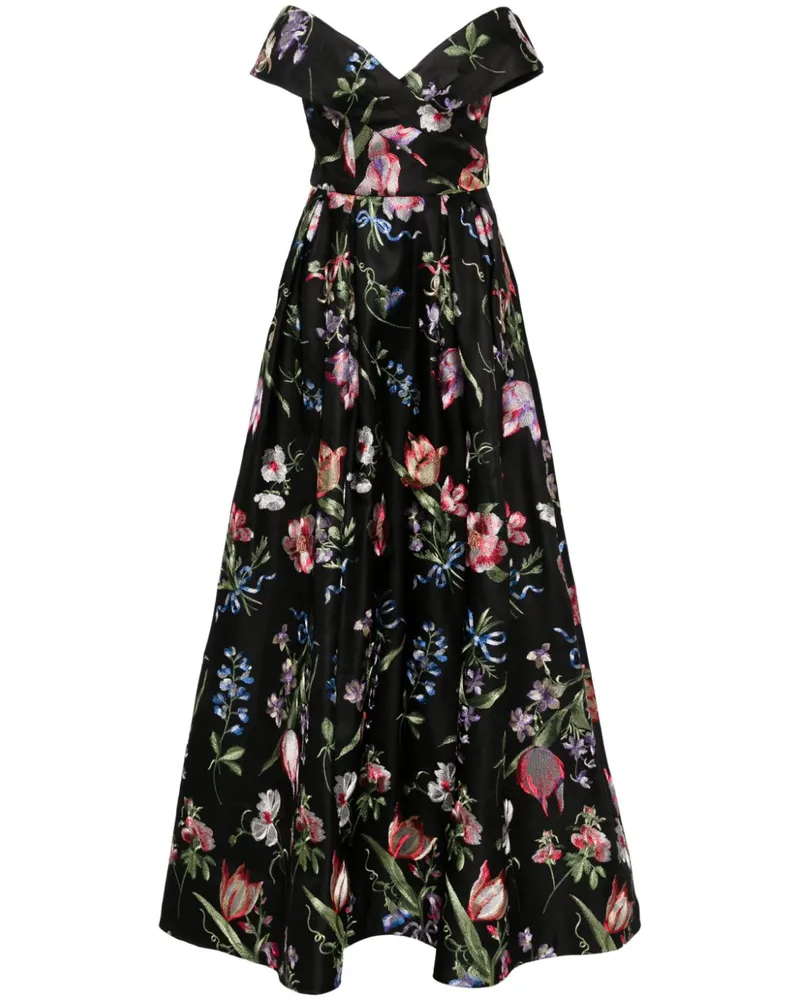 Marchesa Alex Robe mit Blumenstickerei - Schwarz Schwarz