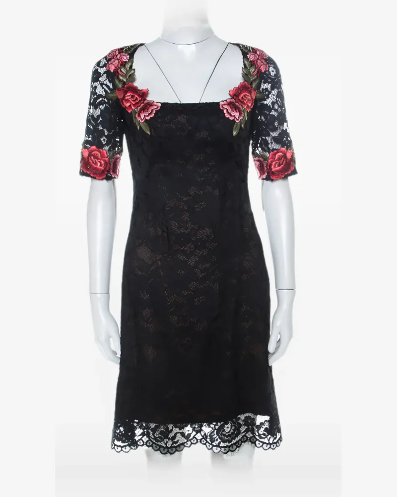 Marchesa Kleid mit Blumenapplikation - Schwarz Schwarz