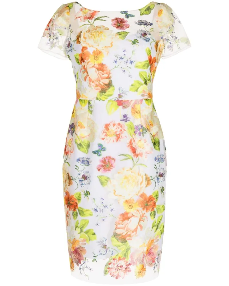 Marchesa Kleid mit Blumenstickerei - Weiß Weiß