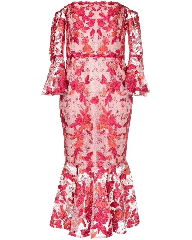 Marchesa Schulterfreies Kleid mit Blumenstickerei - Rot Rot