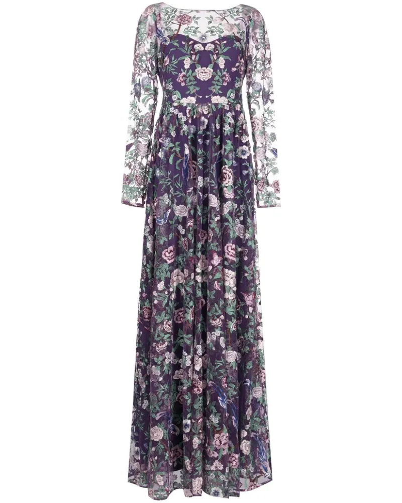 Marchesa Robe mit transparenter Stickerei - Violett Violett