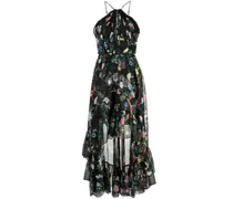 Neckholder-Kleid mit Blumen-Print - Schwarz