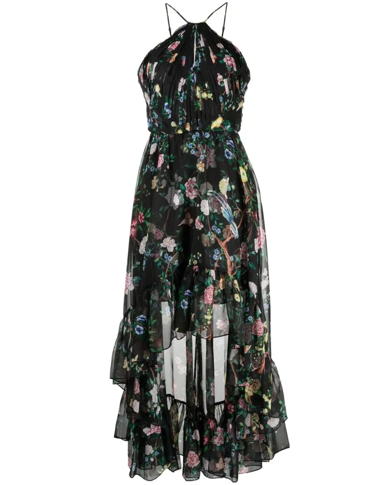 Marchesa Neckholder-Kleid mit Blumen-Print - Schwarz Schwarz