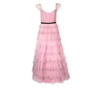 Schulterfreies Abendkleid mit Volants - Rosa