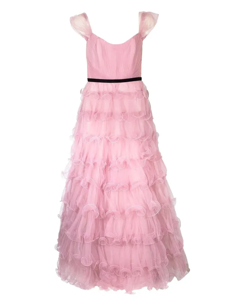 Marchesa Schulterfreies Abendkleid mit Volants - Rosa Rosa