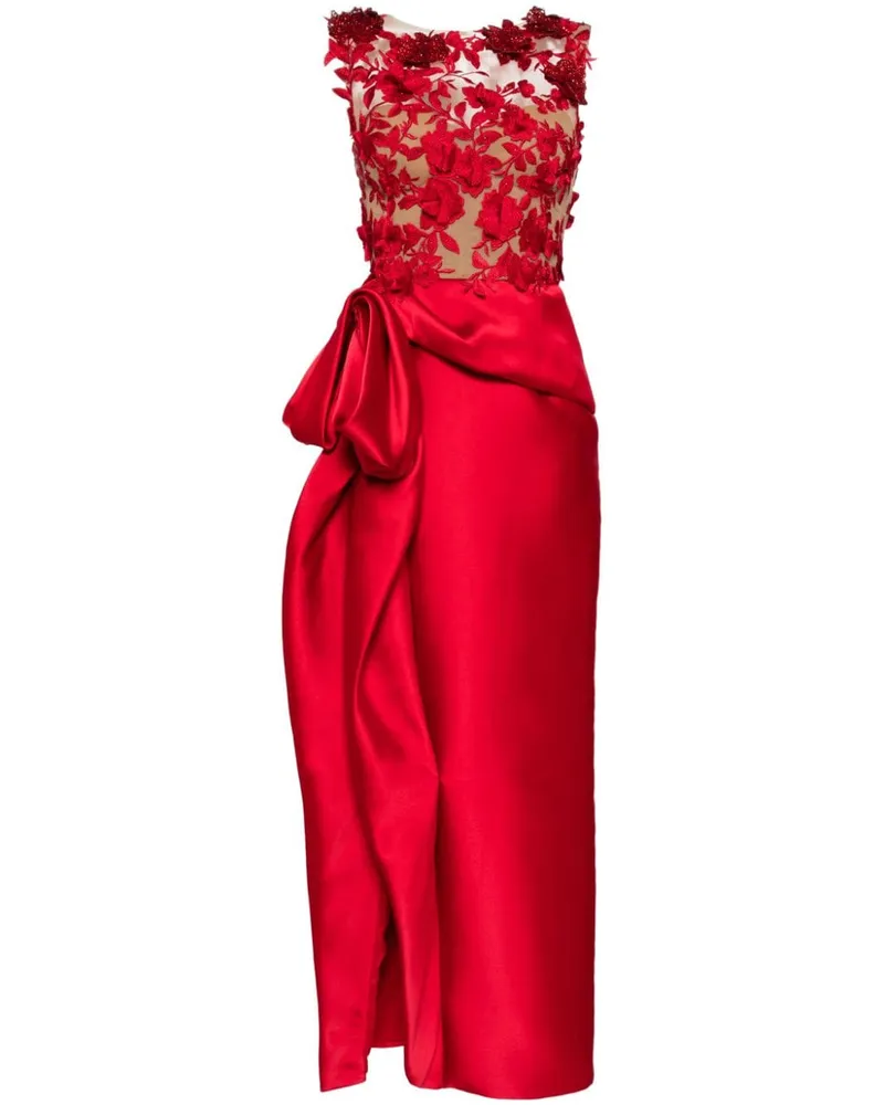 Marchesa Kleid mit Blumenapplikation - Rot Rot