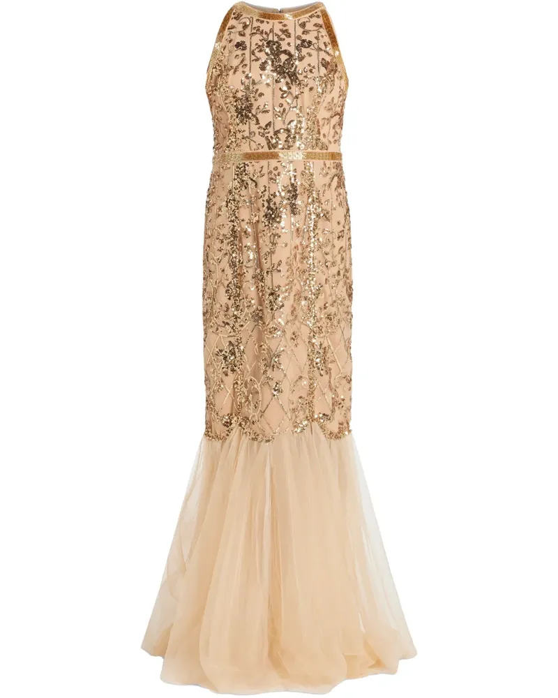 Marchesa Abendkleid mit Pailletten - Nude Nude