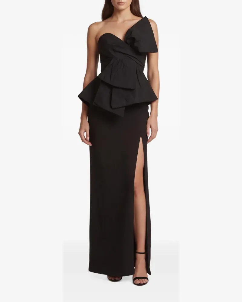 Marchesa bow-detail one-shoulder maxi dress - Schwarz Schwarz