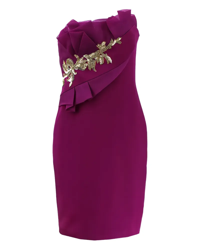 Marchesa strapless draped bodice dress - WINE Wine