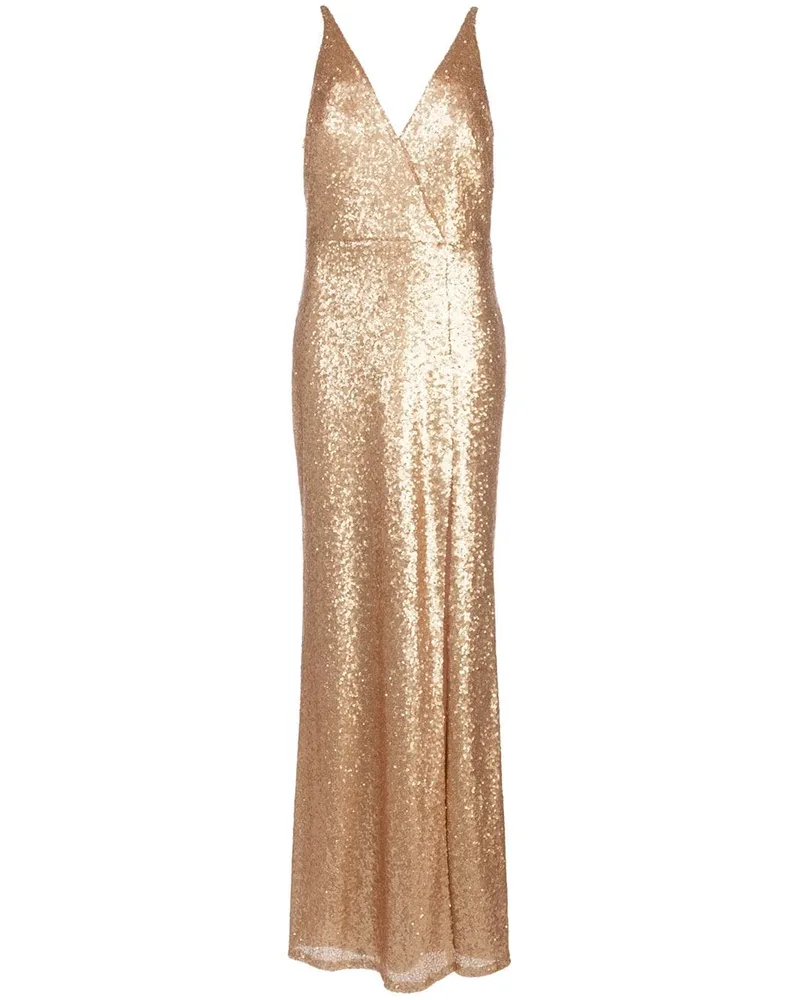 Marchesa Paillettenkleid mit V-Ausschnitt - Gold Gold