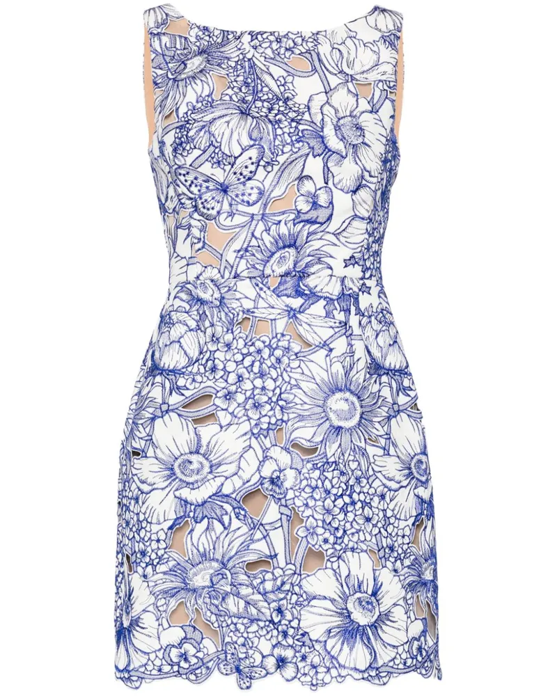 Marchesa Blumen-Etuikleid mit Cut-Outs - Blau Blau