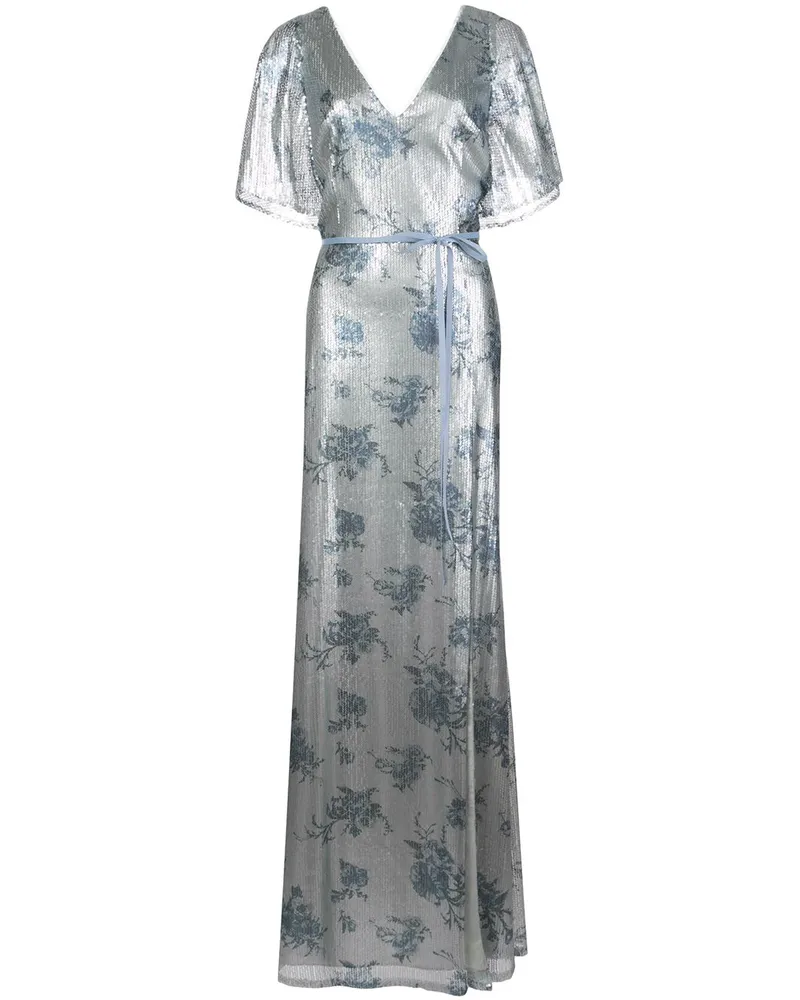 Marchesa Abendkleid mit Print - Blau Blau