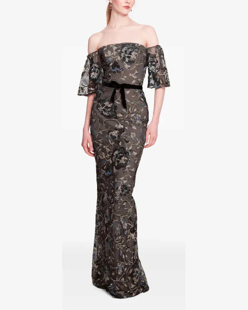 Marchesa Climbing Vine Abendkleid - Schwarz Schwarz
