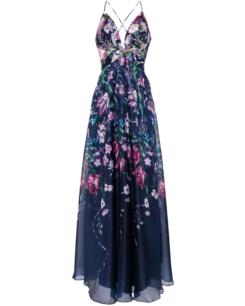 Marchesa Ribbons Chiffonrobe mit Blumen-Print - Blau Blau