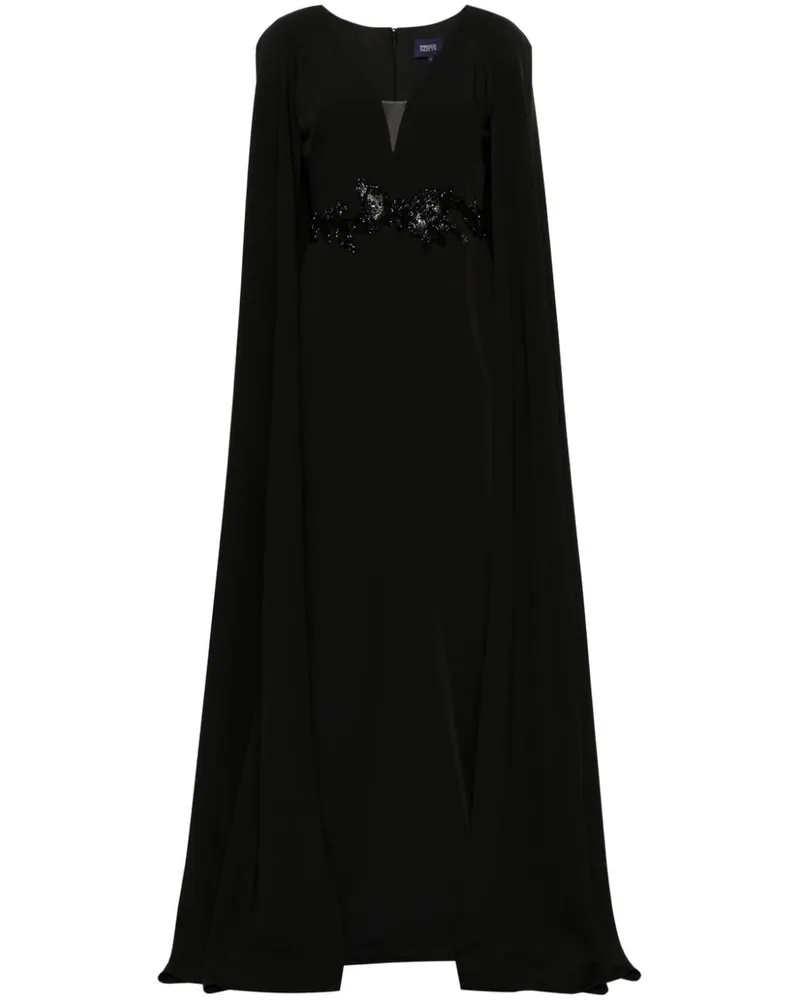 Marchesa Abendkleid mit blumigen Applikationen - Schwarz Schwarz