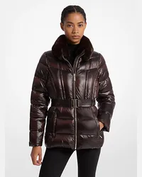 Michael Kors Komprimierbare Daunenjacke aus Abgestepptem Nylon mit Kunstpelzbesatz Braun