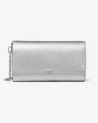 Michael Kors Clutch Mona Large aus Saffianleder In Metallic-Optik Silberton