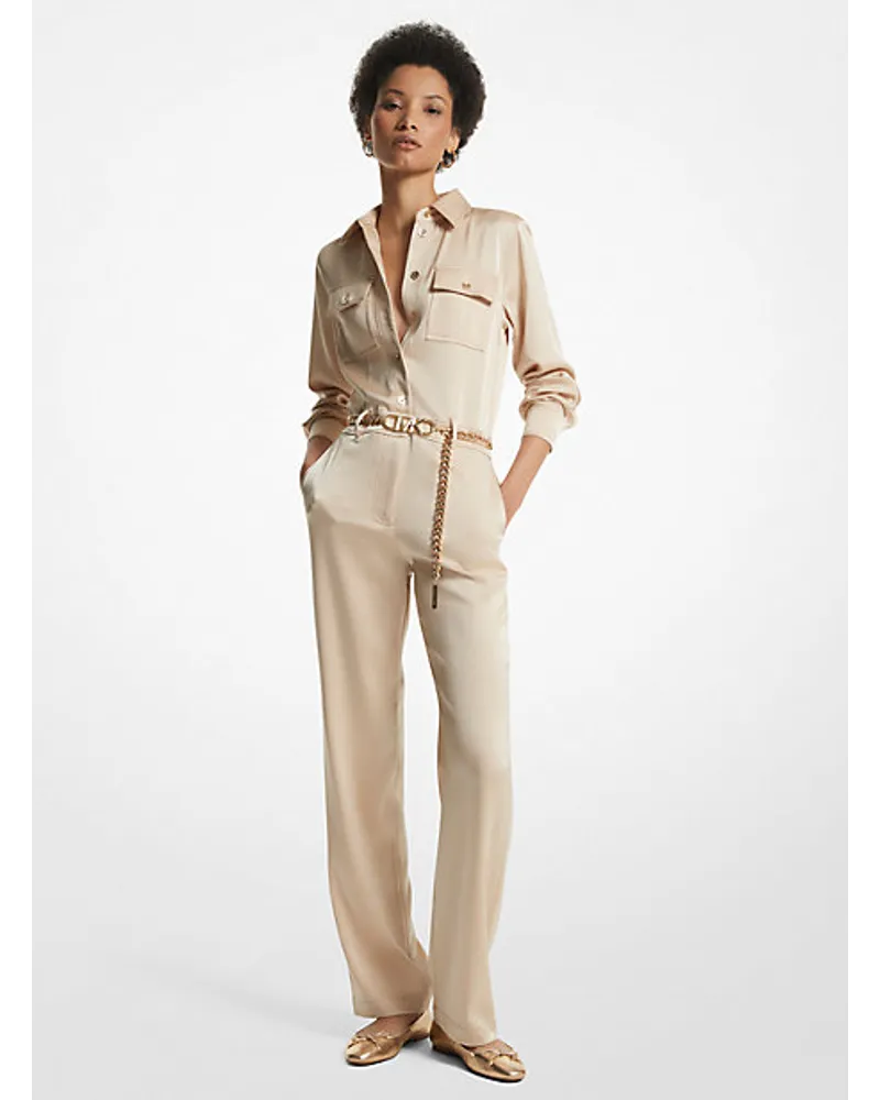 Michael Kors Jumpsuit aus Satin mit Gürtel Natur