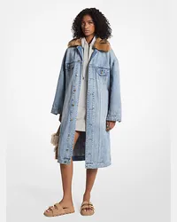 Michael Kors Oversize-Mantel aus Denim mit Kunstpelzbesatz Blau