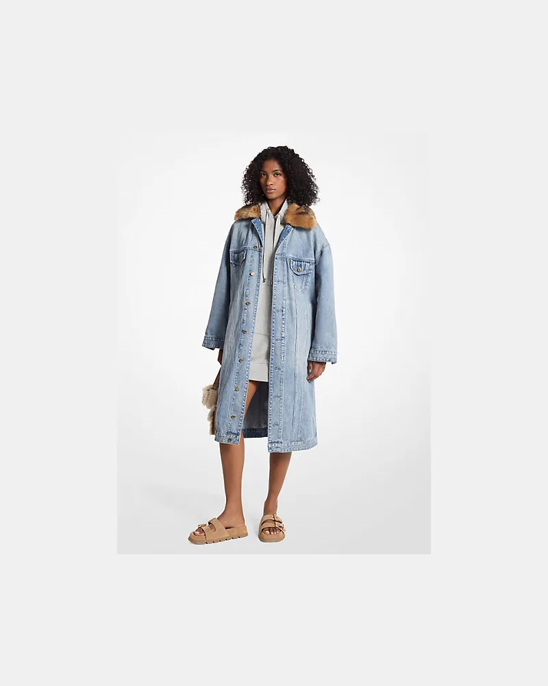 Michael Kors Oversize-Mantel aus Denim mit Kunstpelzbesatz Blau