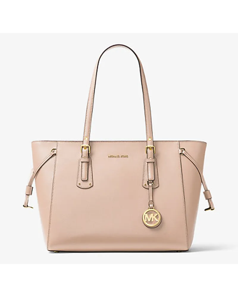 Michael Kors Tragetasche Voyager Medium aus Quer Genarbtem Leder Rosa