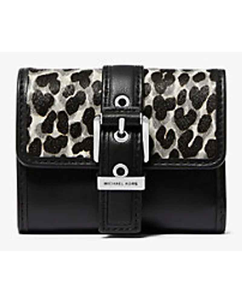 Michael Kors Trifold-Brieftasche Colby Small aus Kalbshaar mit Leopardenmuster Schwarz