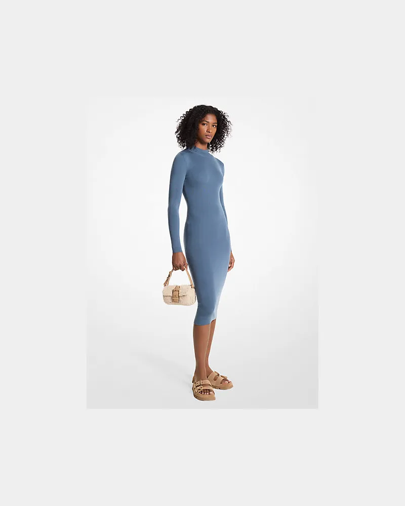 Michael Kors Kleid aus Stretch-Wollmischgewebe mit Stehkragen Blau