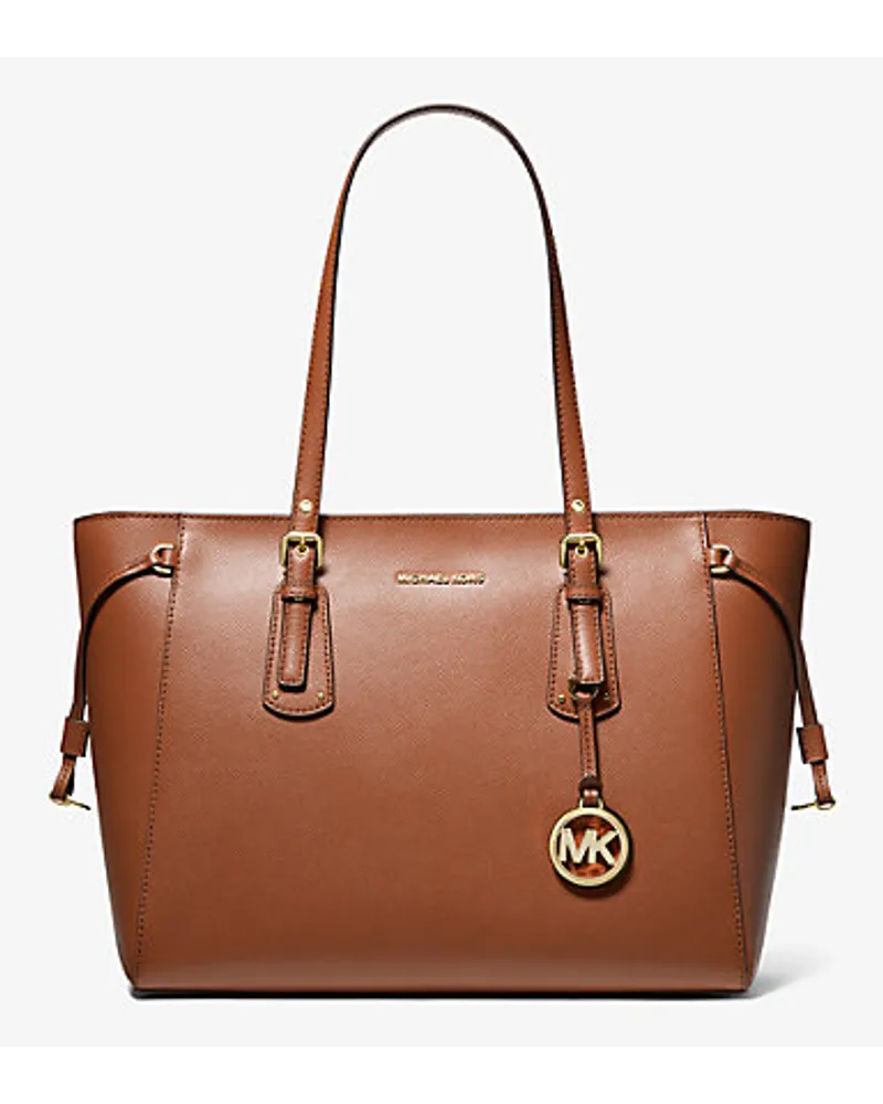 Michael Kors Tragetasche Voyager Medium aus Quer Genarbtem Leder Braun