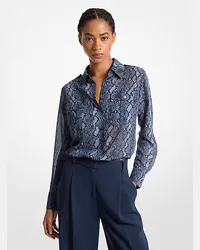 Michael Kors Bluse aus Georgette mit Schlangenmuster Blau