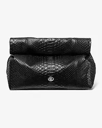 Michael Kors Rolltop-Clutch Monogramme Medium aus Leder mit Pythonprägung Schwarz