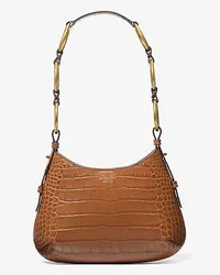 Michael Kors Hobo Bag Bardot Mini aus Lackleder mit Krokodilprägung Braun