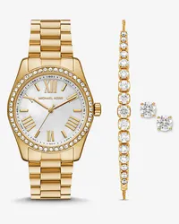 Michael Kors Pavé-Armbanduhr Lexington Im Goldton und Schmuck Im Geschenkset Goldton