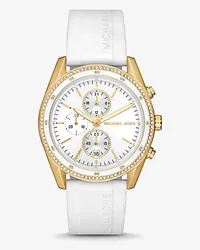 Michael Kors Übergroße Armbanduhr Hadyn Im Goldton mit Pavé Weiss