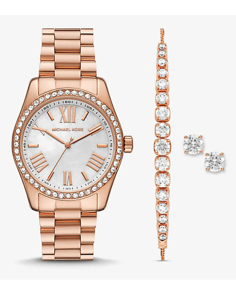 Michael Kors Armbanduhr Lexington und Schmuck Im Rosé-Goldton mit Pavé Im Geschenkset Rosé-goldton