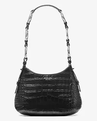 Michael Kors Hobo Bag Bardot Mini aus Leder mit Krokodilprägung Schwarz