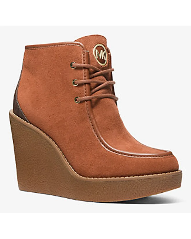 Michael Kors Stiefel Rye aus Wildleder und Logostoff mit Keilabsatz Braun