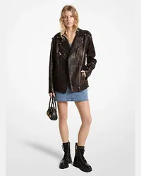 Michael Kors Oversize-Bikerjacke aus Gecrinkeltem Leder Schwarz