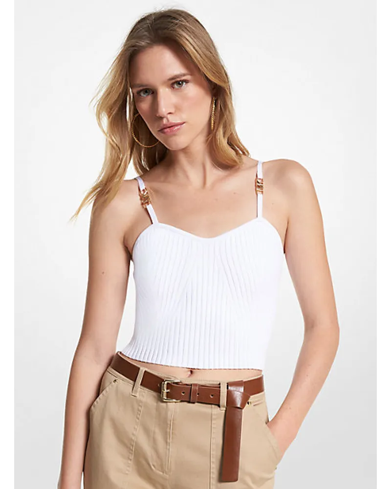 Michael Kors Verkürztes Tanktop aus Gerippter Stretch-Viskose Weiss