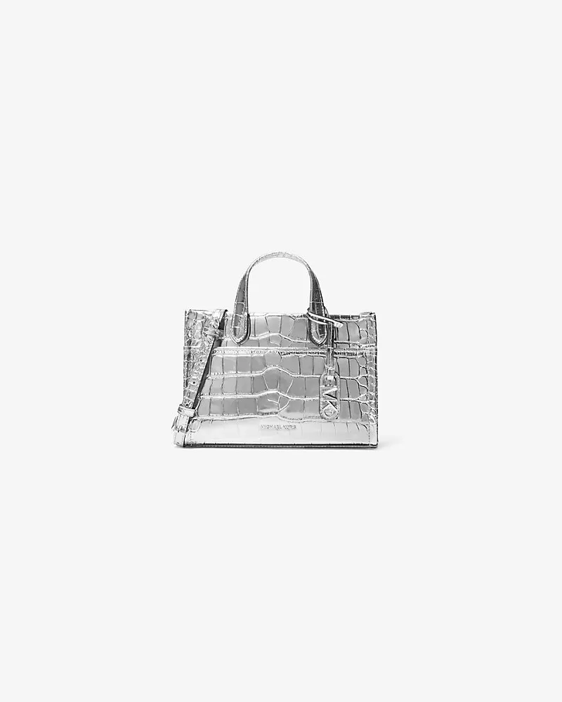 null Messenger-Tasche Gigi Small aus Leder mit Krokodilprägung In Metallic-Optik Silberton