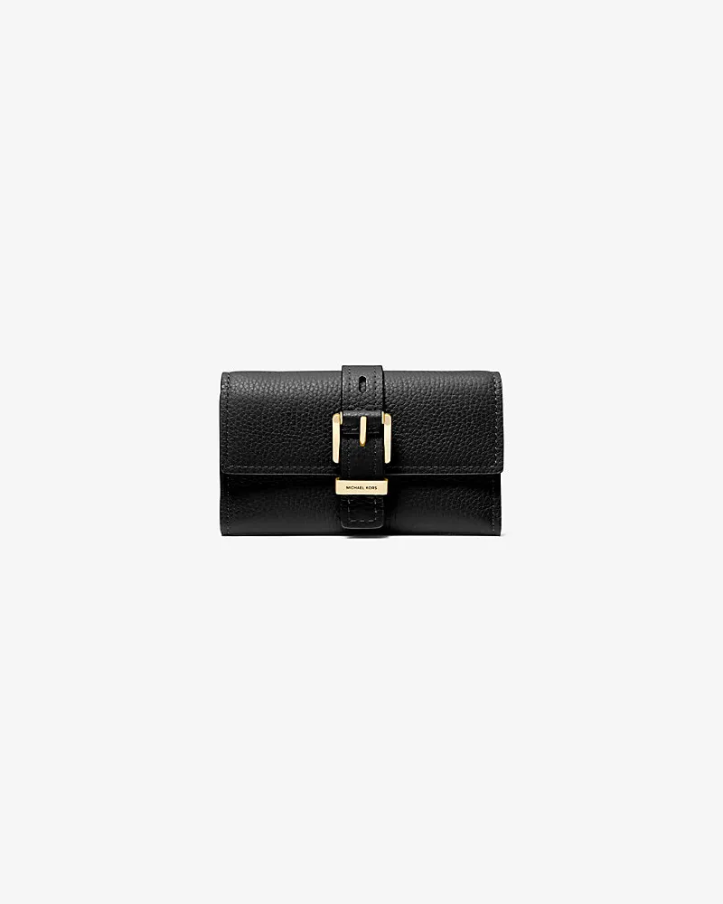 Michael Kors Trifold-Brieftasche Nolita Medium aus Gekrispeltem Leder Schwarz