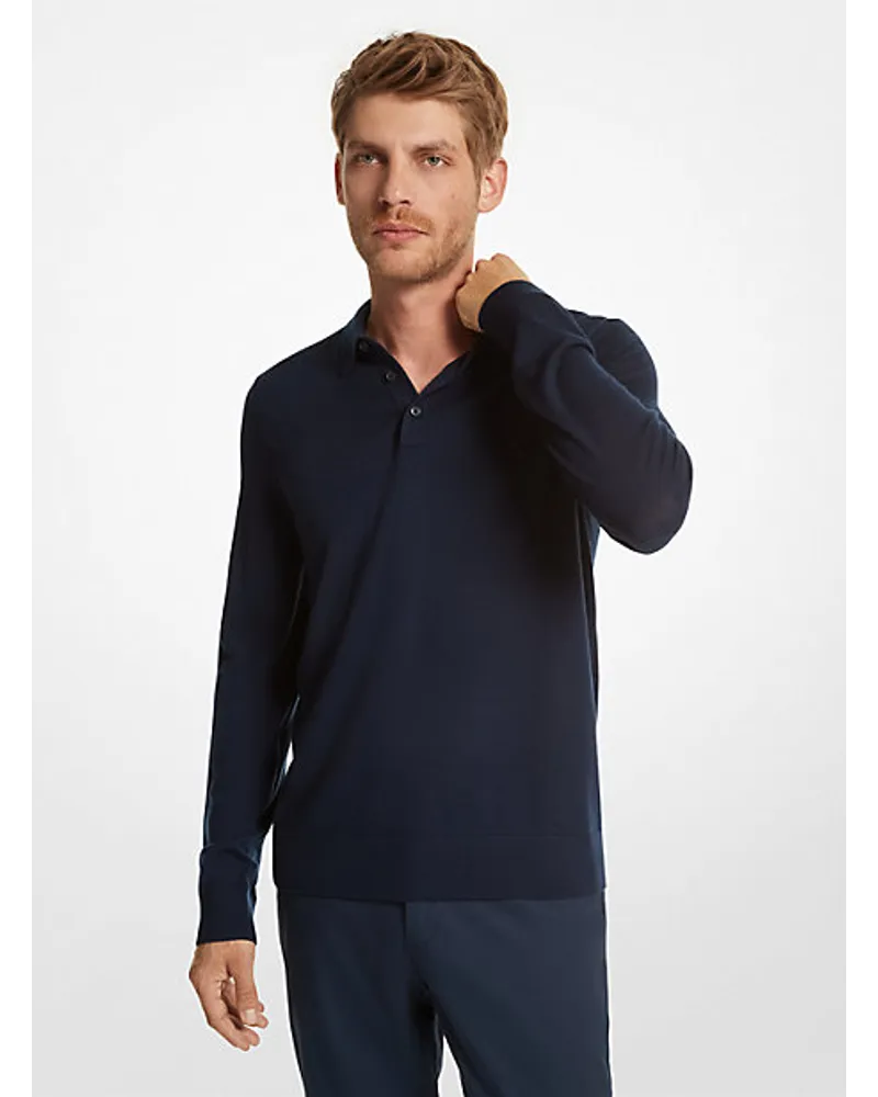 Michael Kors Pullover aus Merinowolle mit Polokragen Blau